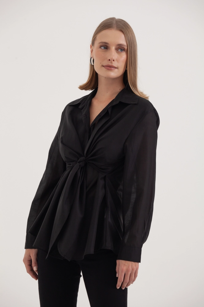 9038355 - Camisa Manga Longa Amarração Frontal PRETO 9038355 - Camisa Manga Longa Amarração Frontal PRETO - Imagem 2