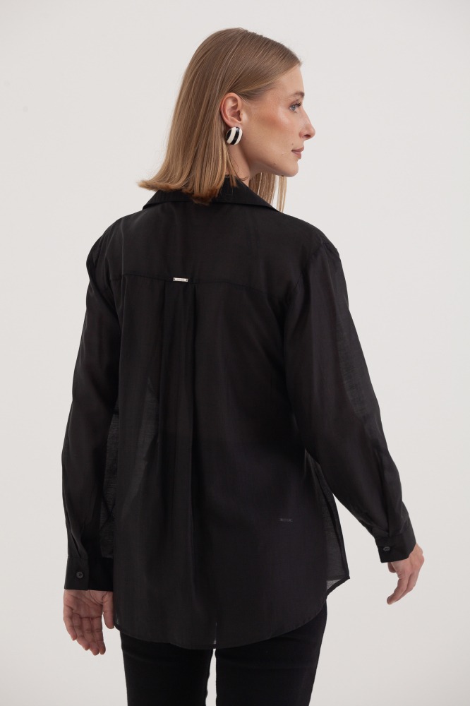 9038355 - Camisa Manga Longa Amarração Frontal PRETO 9038355 - Camisa Manga Longa Amarração Frontal PRETO