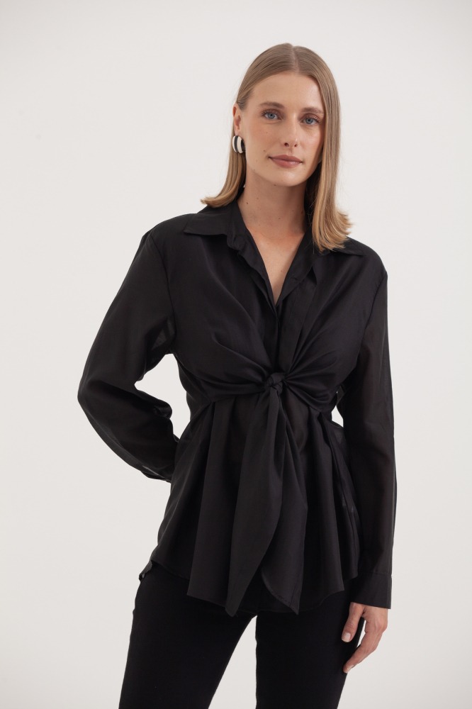 9038355 - Camisa Manga Longa Amarração Frontal PRETO 9038355 - Camisa Manga Longa Amarração Frontal PRETO