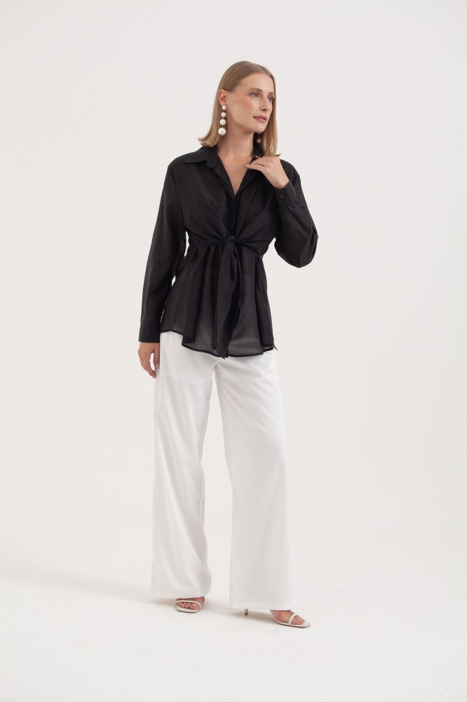 9038355 - Camisa Manga Longa Amarração Frontal PRETO 9038355 - Camisa Manga Longa Amarração Frontal PRETO