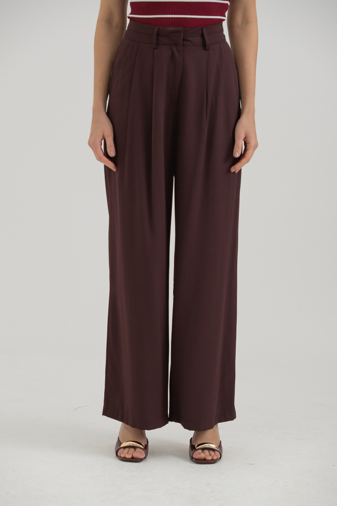 9038358 - Calça Pantalona Pregas Frontais Cós Recorte AMEIXA
