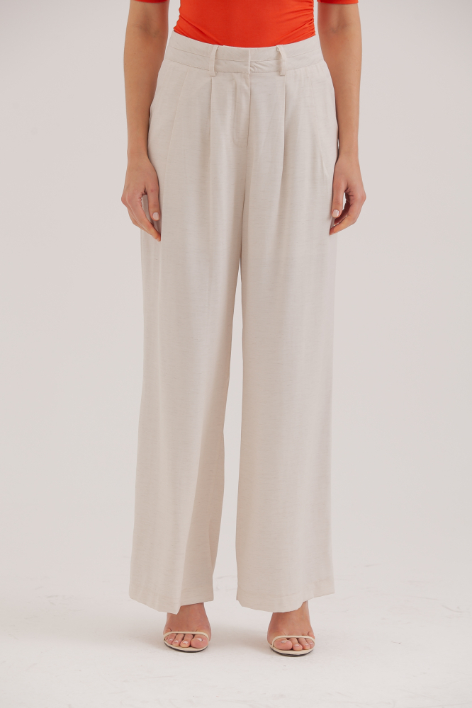 9038358 - Calça Pantalona Pregas Frontais Cós Recorte AREIA 9038358 - Calça Pantalona Pregas Frontais Cós Recorte AREIA