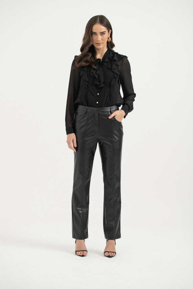 9038369 - Calça Pu Recortes Horizontais PRETO 9038369 - Calça Pu Recortes Horizontais PRETO - Imagem 1