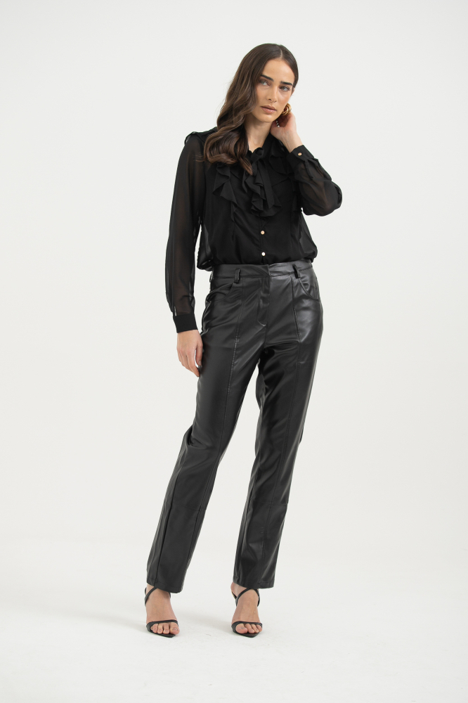 9038369 - Calça Pu Recortes Horizontais PRETO