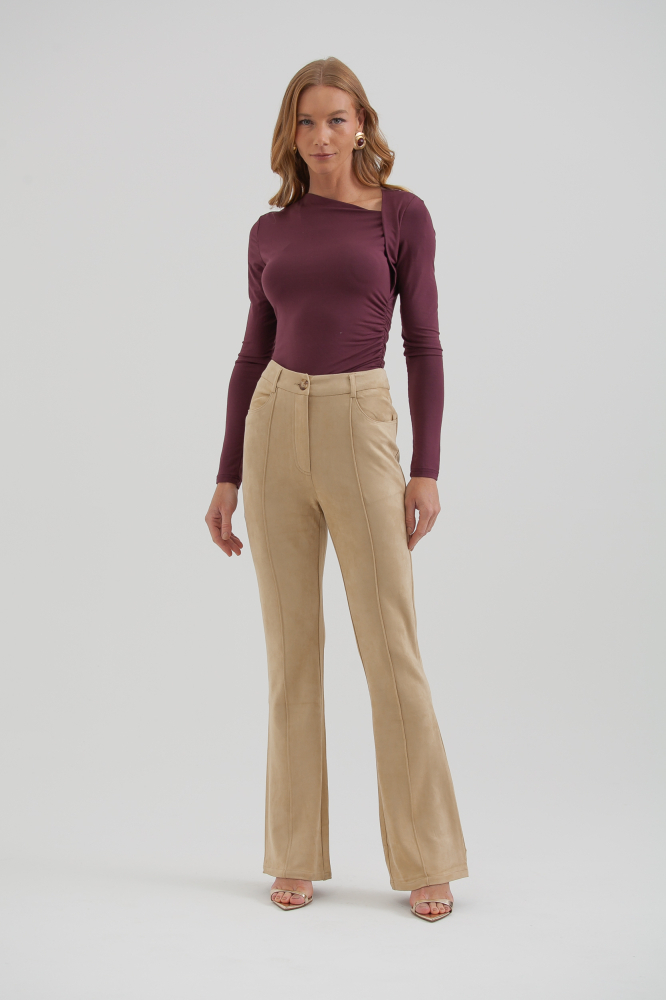 9038382 - Calça Flare Suede AREIA