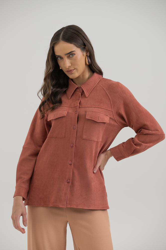 9038383 - Camisa Manga Longa Em Suede FERRUGEM 9038383 - Camisa Manga Longa Em Suede FERRUGEM