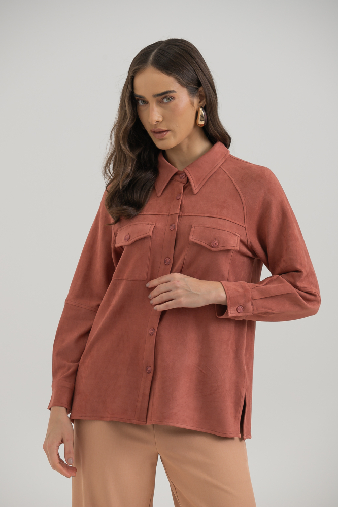 9038383 - Camisa Manga Longa Em Suede FERRUGEM 9038383 - Camisa Manga Longa Em Suede FERRUGEM