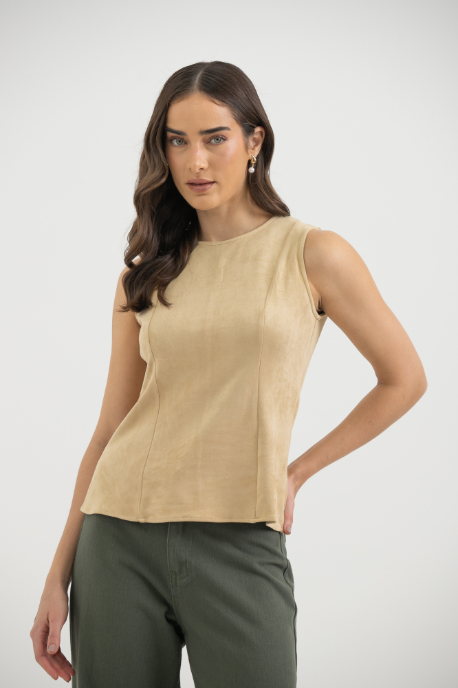 9038384 - Blusa Regata Em Suede AREIA 9038384 - Blusa Regata Em Suede AREIA