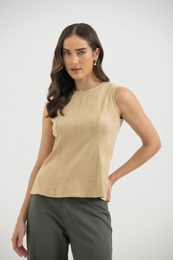 9038384 - Blusa Regata Em Suede AREIA - Imagem 2