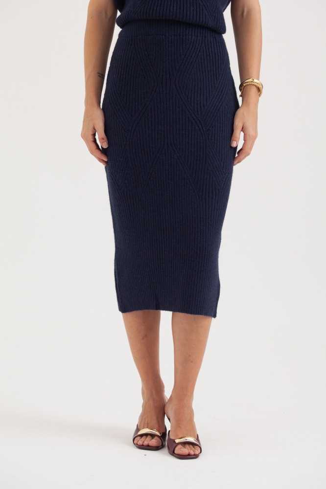 9038387 - Saia Midi Tricot Canelada MARINHO 9038387 - Saia Midi Tricot Canelada MARINHO
