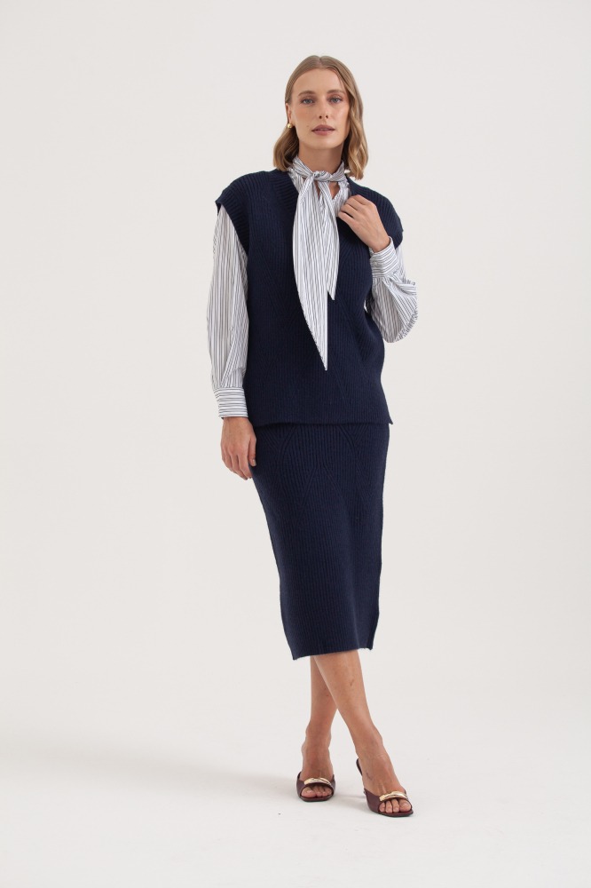 9038387 - Saia Midi Tricot Canelada MARINHO 9038387 - Saia Midi Tricot Canelada MARINHO
