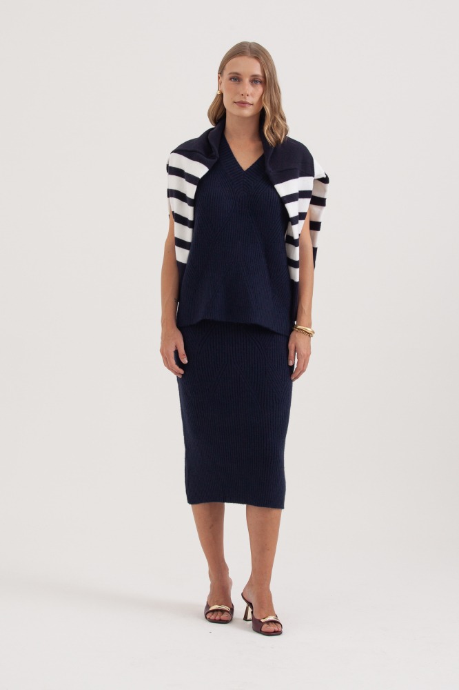 9038387 - Saia Midi Tricot Canelada MARINHO 9038387 - Saia Midi Tricot Canelada MARINHO