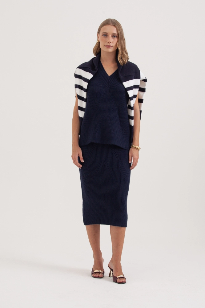 9038387 - Saia Midi Tricot Canelada MARINHO  - Imagem 1