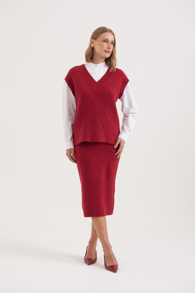 9038387 - Saia Midi Tricot Canelada VINHO 9038387 - Saia Midi Tricot Canelada VINHO