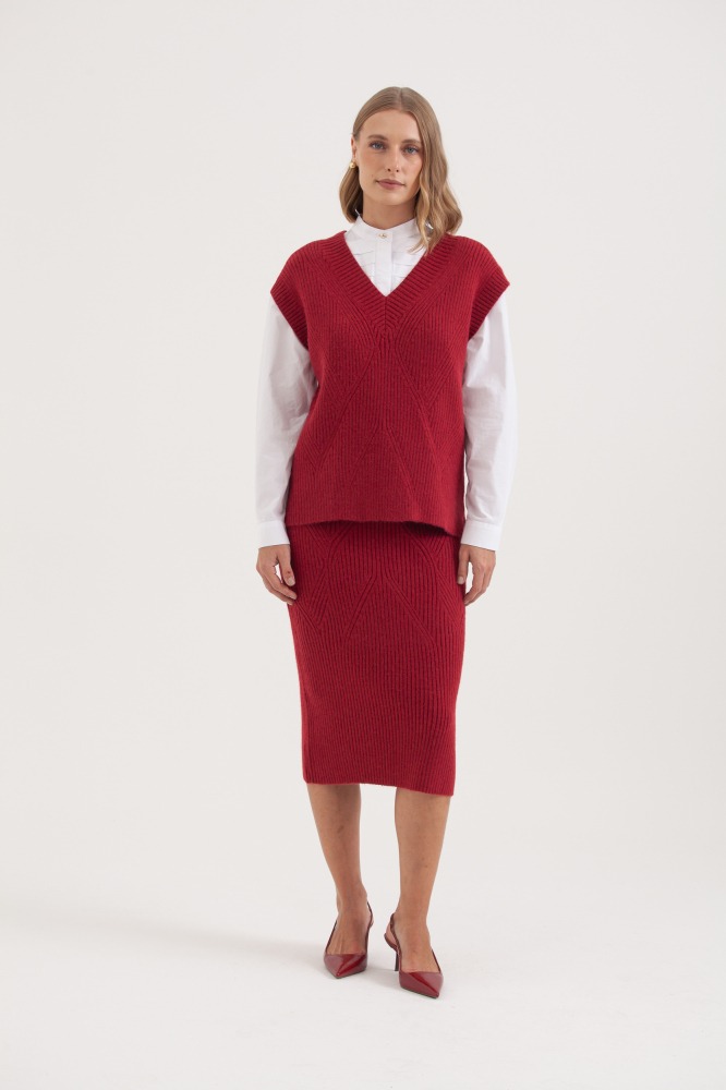 9038387 - Saia Midi Tricot Canelada VINHO 9038387 - Saia Midi Tricot Canelada VINHO