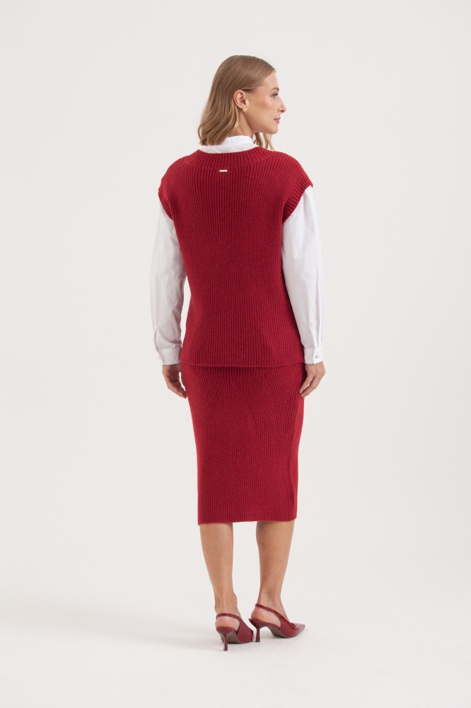 9038387 - Saia Midi Tricot Canelada VINHO 9038387 - Saia Midi Tricot Canelada VINHO
