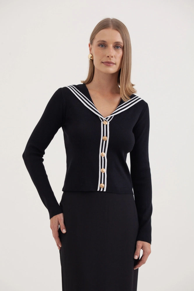 9038389 - Cardigan Tricot Marinheiro PRETO - Imagem 1