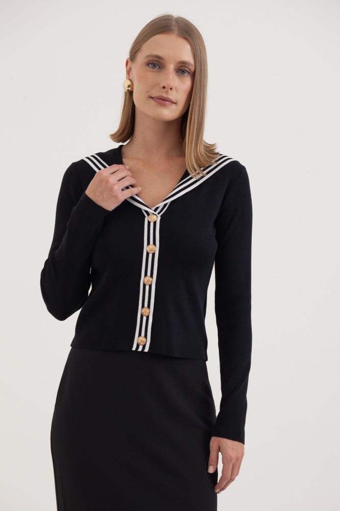 9038389 - Cardigan Tricot Marinheiro PRETO