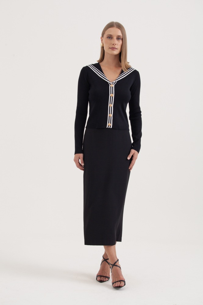9038389 - Cardigan Tricot Marinheiro PRETO