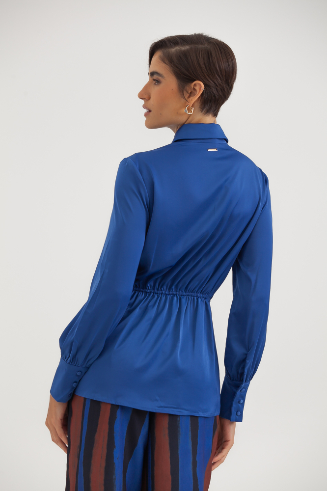 9038395 - Camisa Manga Longa Acetinada Amarração AZUL 9038395 - Camisa Manga Longa Acetinada Amarração AZUL