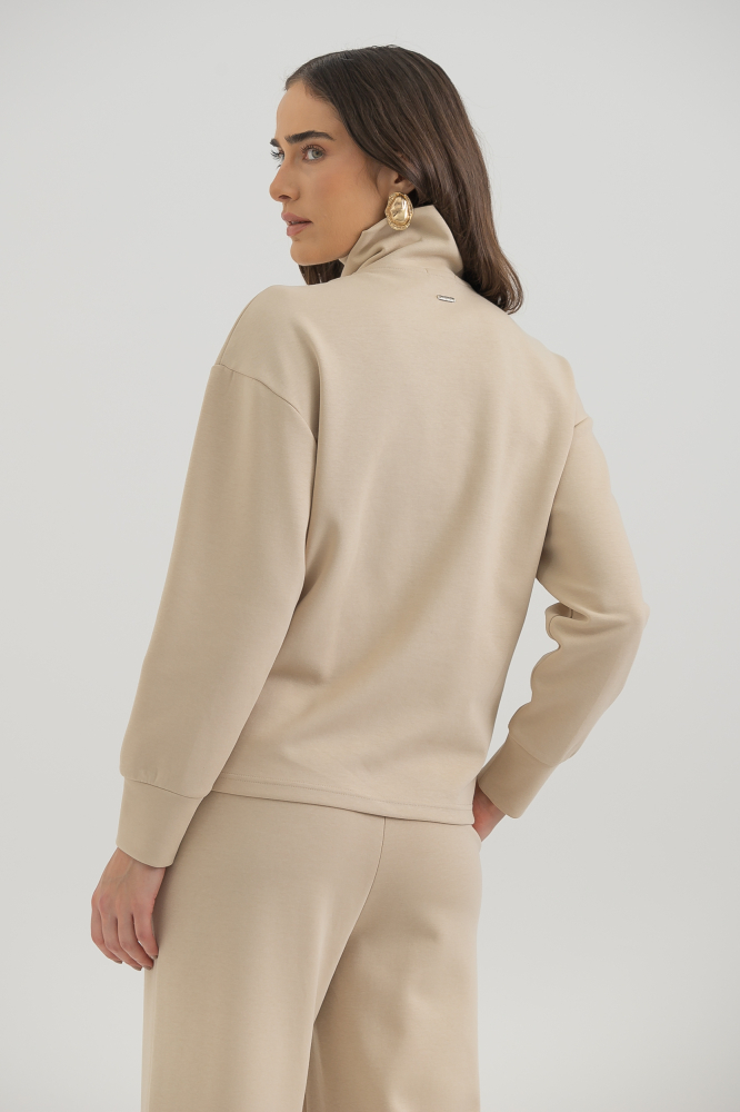 9038405 - Blusa Moletom Zíper E Transpasse AREIA