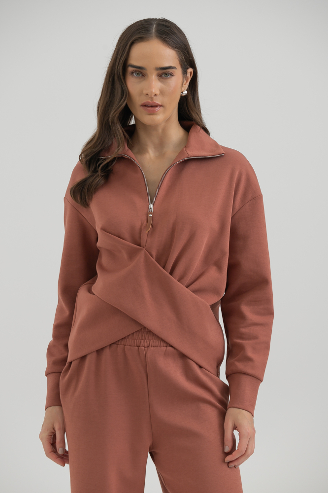 9038405 - Blusa Moletom Zíper E Transpasse FERRUGEM 9038405 - Blusa Moletom Zíper E Transpasse FERRUGEM