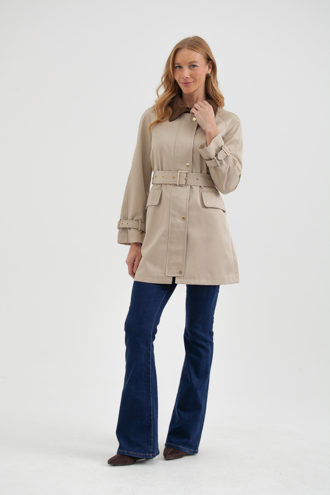 9038418 - Casaco Gola Suede Contrastante BEGE 9038418 - Casaco Gola Suede Contrastante BEGE