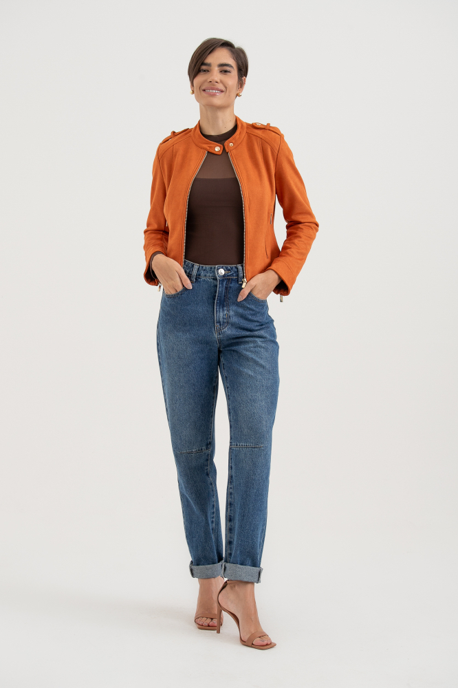 9038419 - Jaqueta Suede Com Zíper FERRUGEM