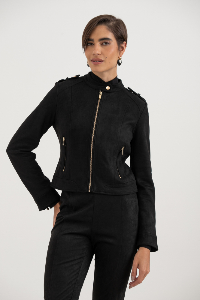 9038419 - Jaqueta Suede Com Zíper PRETO 9038419 - Jaqueta Suede Com Zíper PRETO