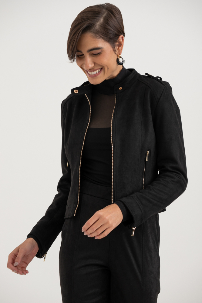 9038419 - Jaqueta Suede Com Zíper PRETO 9038419 - Jaqueta Suede Com Zíper PRETO
