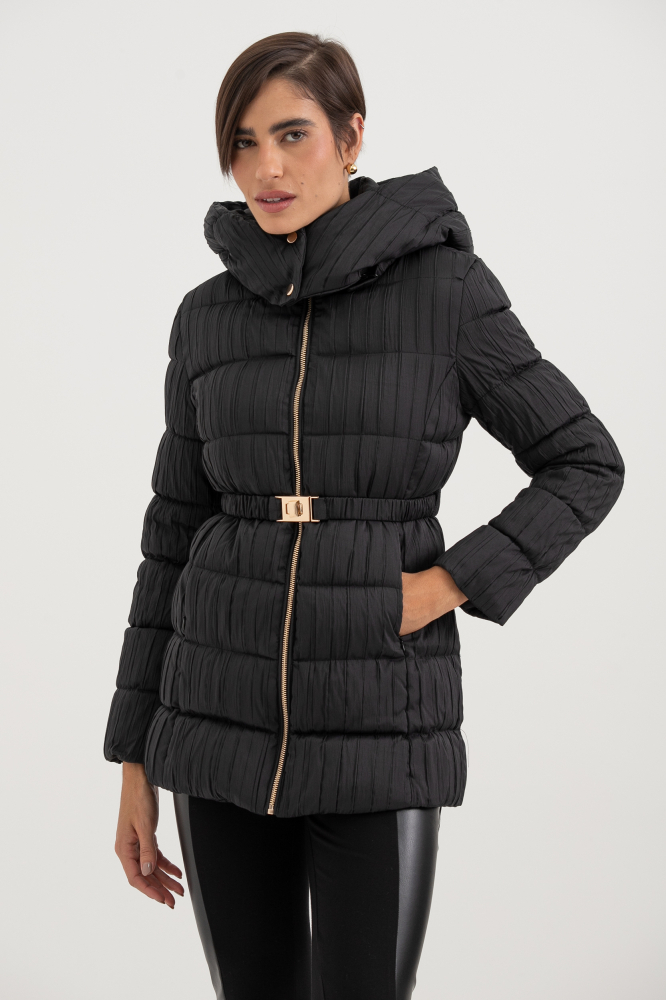 9038423 - Casaco Puffer Tecido Nervurado PRETO 9038423 - Casaco Puffer Tecido Nervurado PRETO