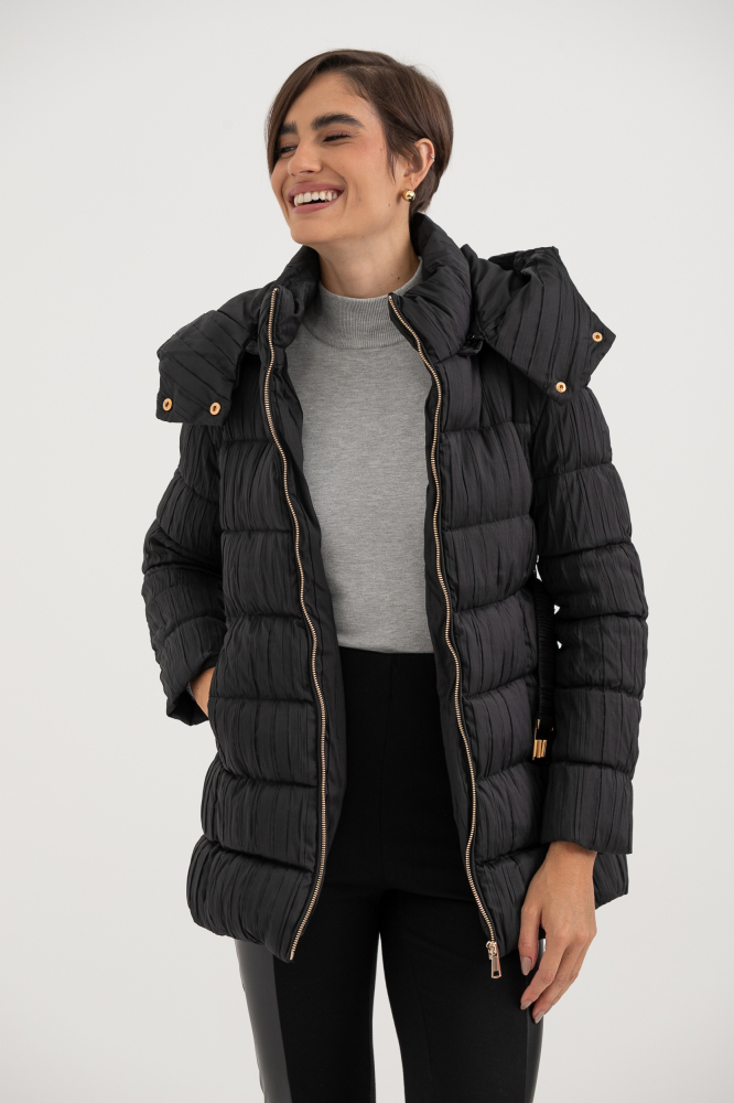 9038423 - Casaco Puffer Tecido Nervurado PRETO 9038423 - Casaco Puffer Tecido Nervurado PRETO
