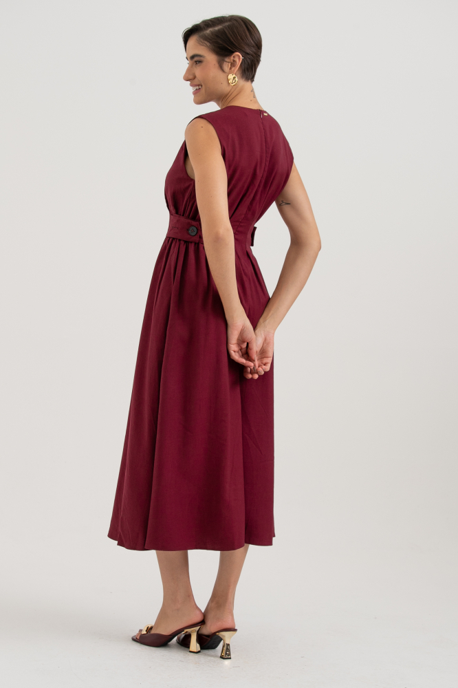 9038456 - Vestido Pregas Com Martingale Lateral VINHO 9038456 - Vestido Pregas Com Martingale Lateral VINHO