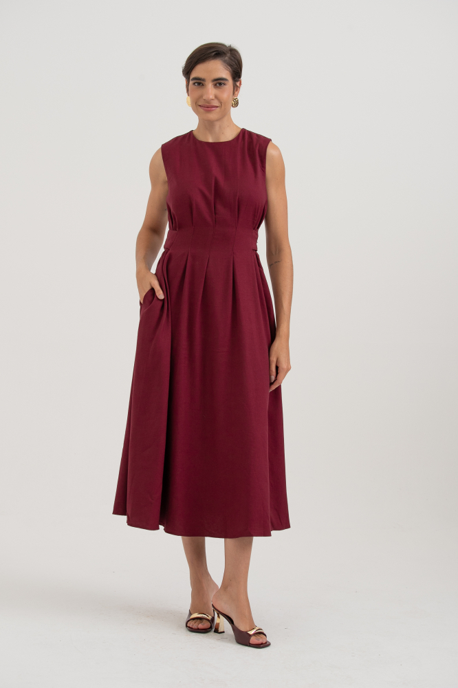 9038456 - Vestido Pregas Com Martingale Lateral VINHO 9038456 - Vestido Pregas Com Martingale Lateral VINHO