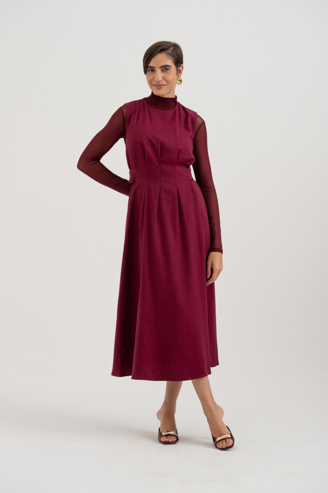 9038456 - Vestido Pregas Com Martingale Lateral VINHO 9038456 - Vestido Pregas Com Martingale Lateral VINHO