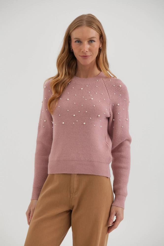 9038463 - Blusa Tricot Manga Longa Pérolas ROSÊ - Imagem 2