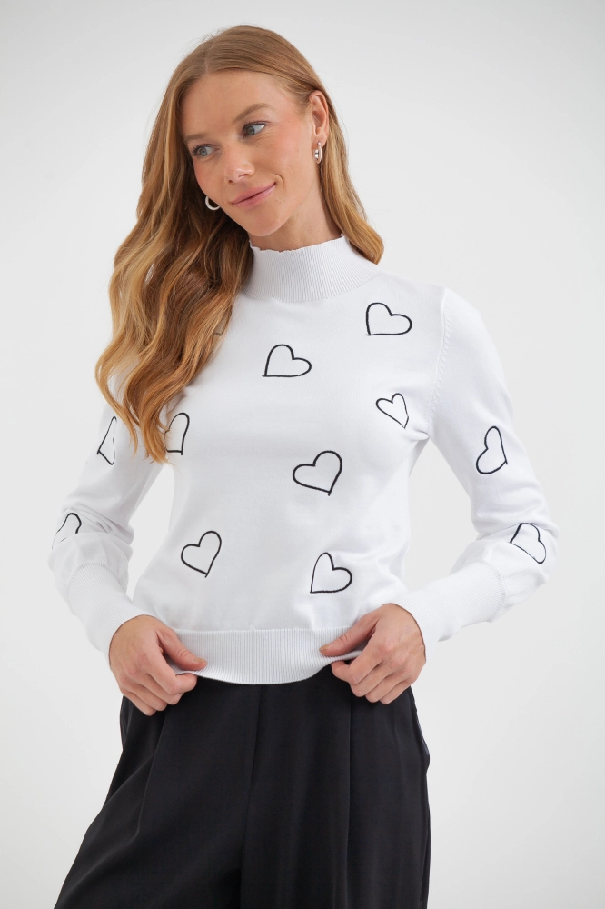 9038468 - Blusa Tricot Corações Manga Longa OFF-WHITE 9038468 - Blusa Tricot Corações Manga Longa OFF-WHITE - Imagem 2