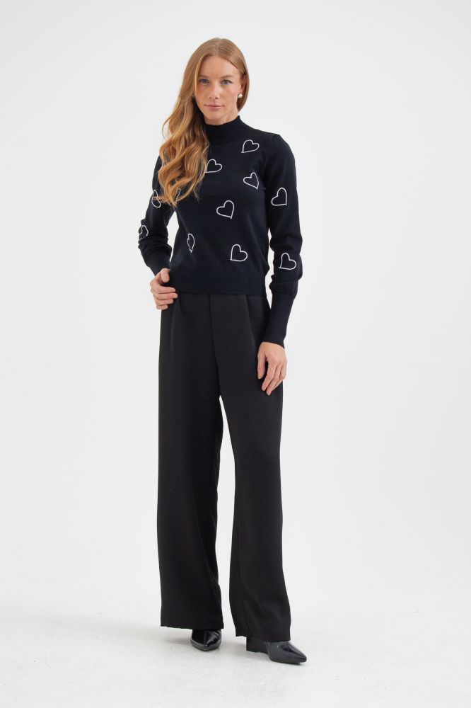 9038468 - Blusa Tricot Corações Manga Longa PRETO