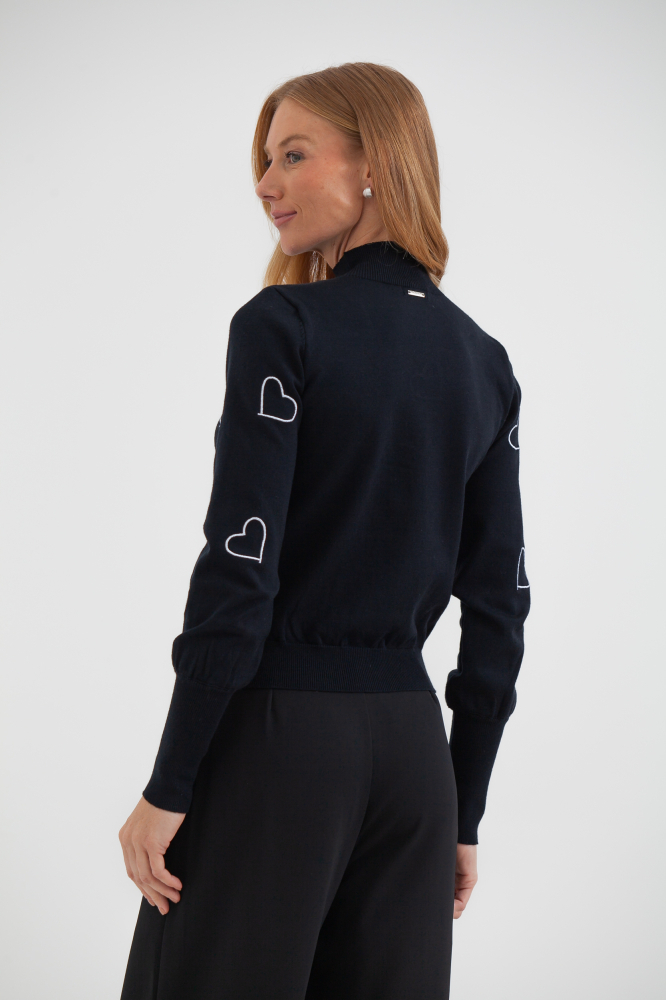 9038468 - Blusa Tricot Corações Manga Longa PRETO