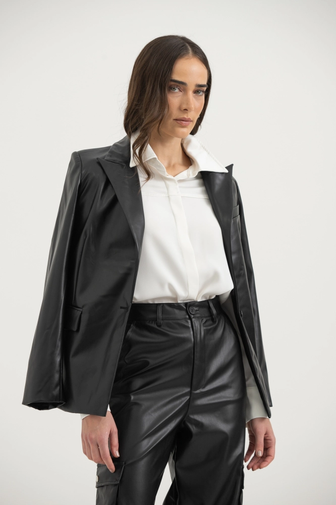 9038471 - Blazer Em PU Manga Longa  PRETO - Imagem 1