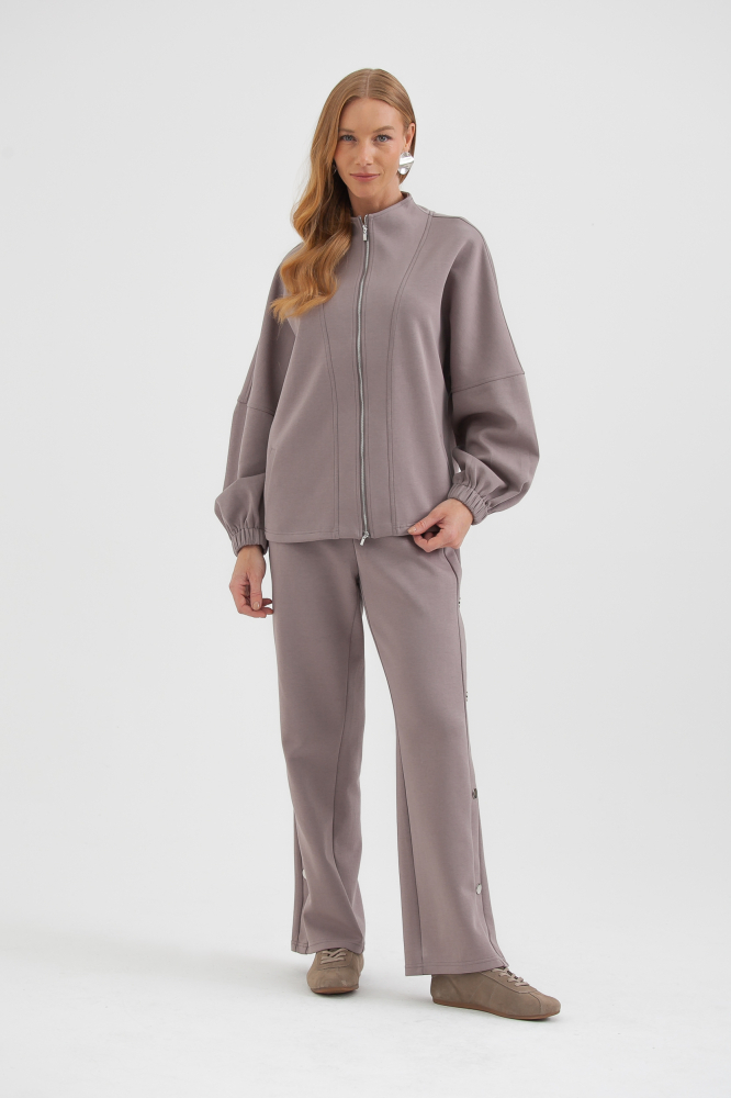 9038485 - Calça Moletom Botões Laterais CAQUI