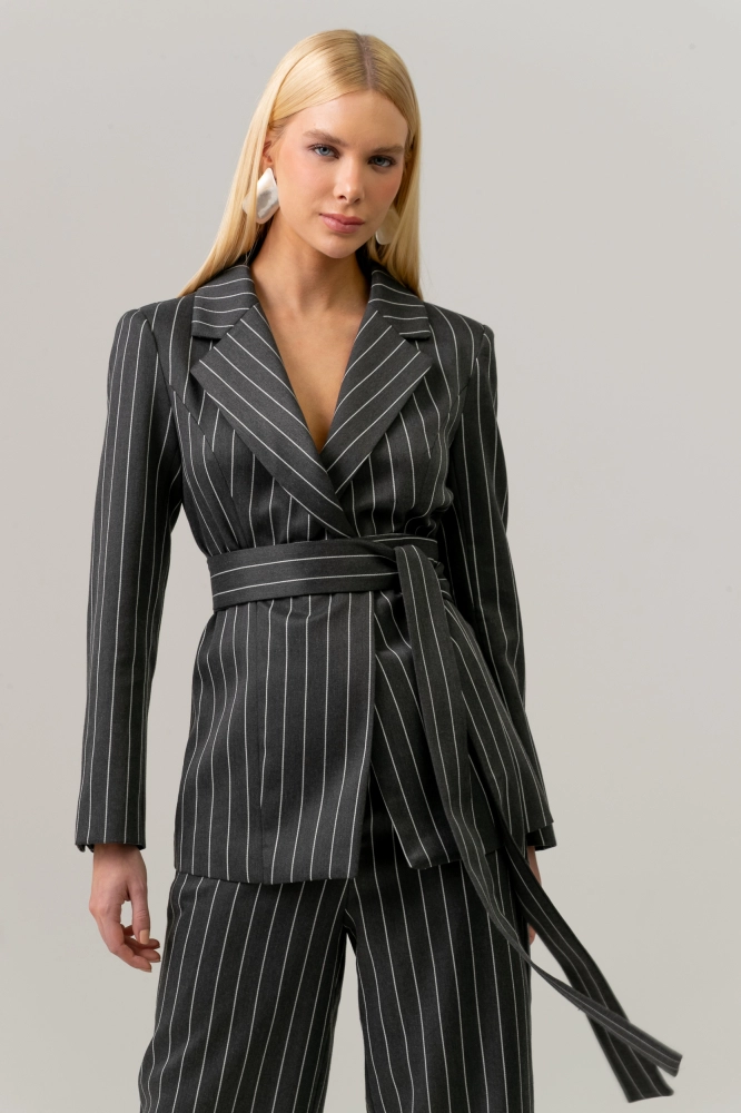 9038494 - Blazer Risca De Giz Com Faixa CINZA - Imagem 1
