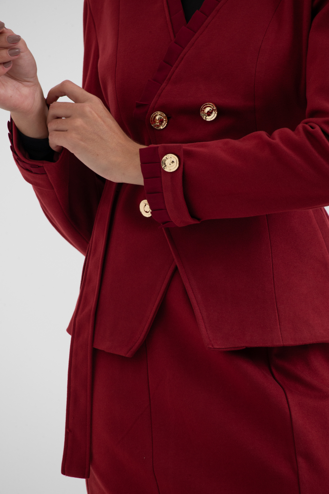 9038497 - Blazer Em Lã Batida Com Pregas Aplicadas VINHO 9038497 - Blazer Em Lã Batida Com Pregas Aplicadas VINHO