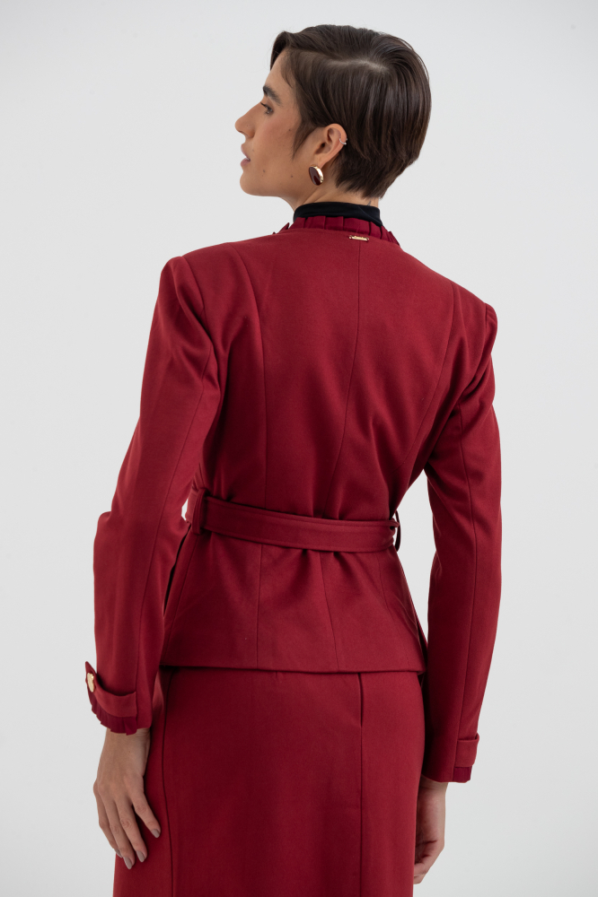 9038497 - Blazer Em Lã Batida Com Pregas Aplicadas VINHO 9038497 - Blazer Em Lã Batida Com Pregas Aplicadas VINHO