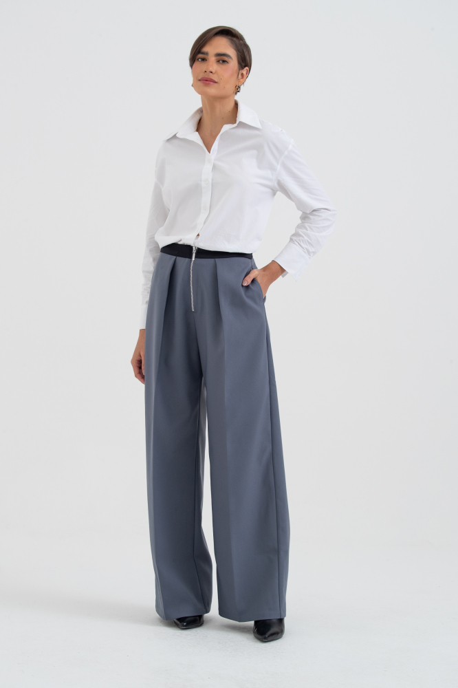 9038498 - Calça Alfaiataria Com Cós Contrastante CINZA 9038498 - Calça Alfaiataria Com Cós Contrastante CINZA