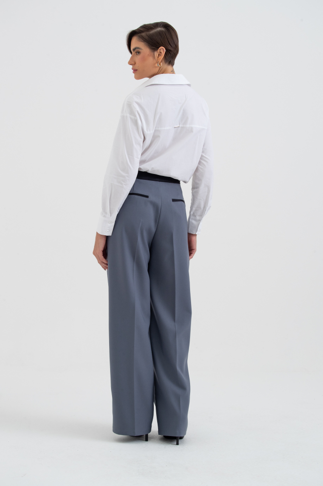 9038498 - Calça Alfaiataria Com Cós Contrastante CINZA 9038498 - Calça Alfaiataria Com Cós Contrastante CINZA