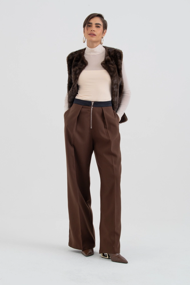 9038498 - Calça Alfaiataria Com Cós Contrastante MARROM 9038498 - Calça Alfaiataria Com Cós Contrastante MARROM - Imagem 1