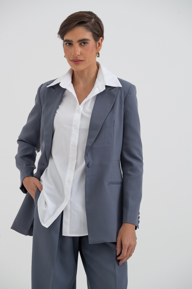 9038499 - Blazer Ajustado Alongado CINZA