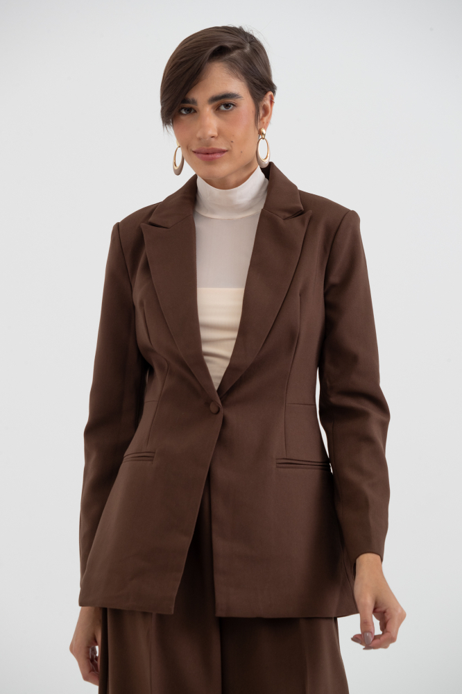 9038499 - Blazer Ajustado Alongado MARROM