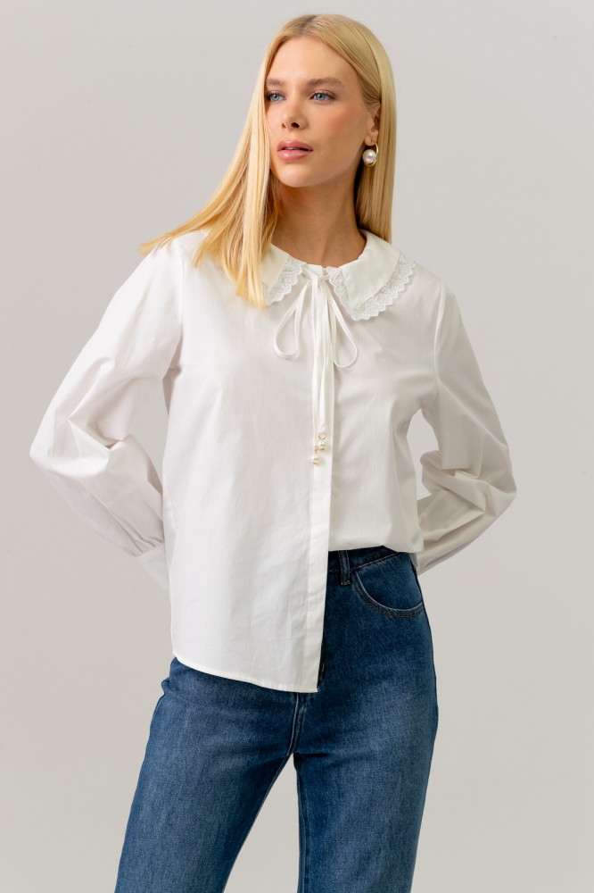 9038501 - Camisa Gola Com Renda BRANCO
